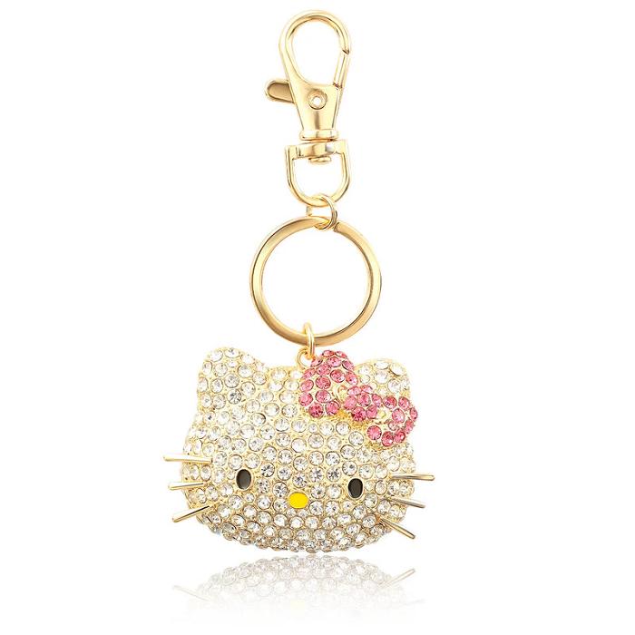 Hello Kitty Hello Kitty Face Pave 3D Bling Keychain Doradas | CL_HK41272