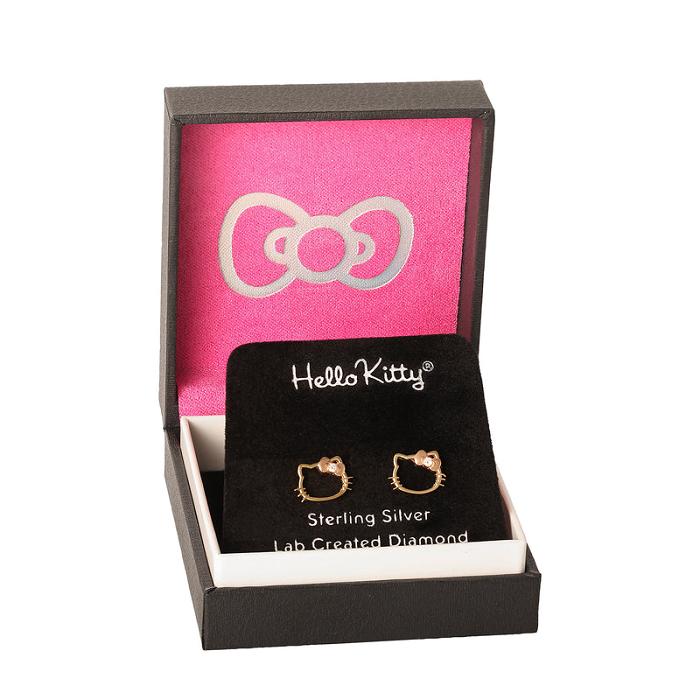 Hello Kitty Hello Kitty Gold Plated Silhouette Diamond Stud Earrings Doradas | CL_HK20975