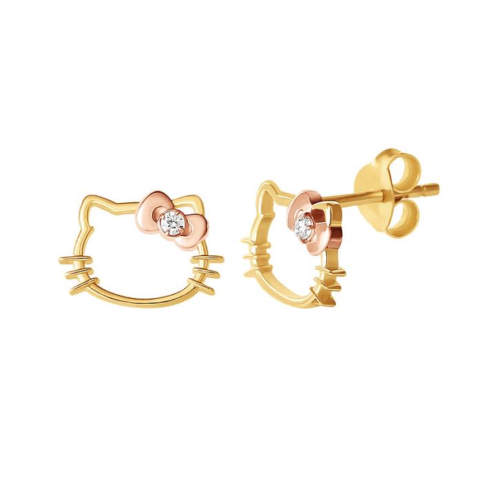 Hello Kitty Hello Kitty Gold Plated Silhouette Diamond Stud Earrings Doradas | CL_HK20975