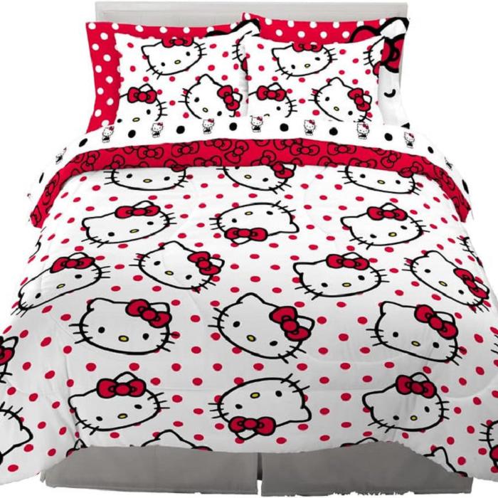 Hello Kitty Hello Kitty Polka Dot Party Bedding Set Negras Blancas | CL_HK63809