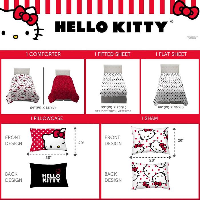 Hello Kitty Hello Kitty Polka Dot Party Bedding Set Negras Blancas | CL_HK63809