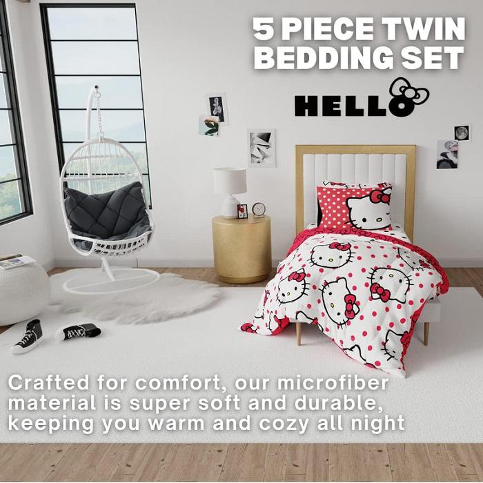 Hello Kitty Hello Kitty Polka Dot Party Bedding Set Negras Blancas | CL_HK63809