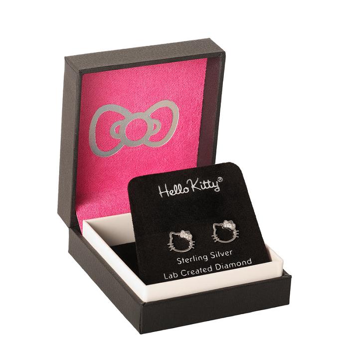 Hello Kitty Hello Kitty Sterling Silver Silhouette Diamond Stud Earrings Silve | CL_HK41165