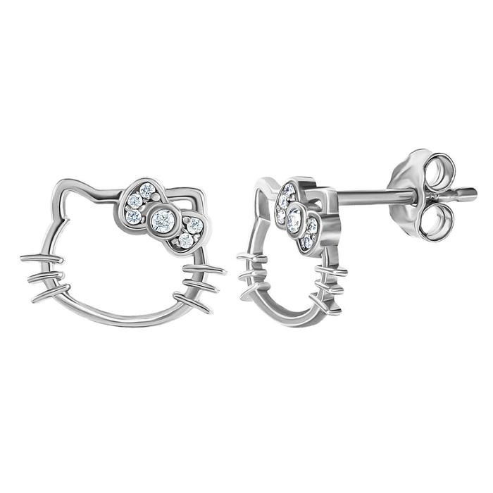 Hello Kitty Hello Kitty Sterling Silver Silhouette Diamond Stud Earrings Silve | CL_HK41165