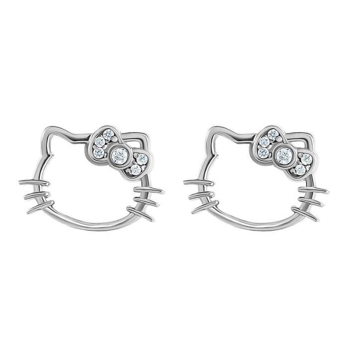 Hello Kitty Hello Kitty Sterling Silver Silhouette Diamond Stud Earrings Silve | CL_HK41165