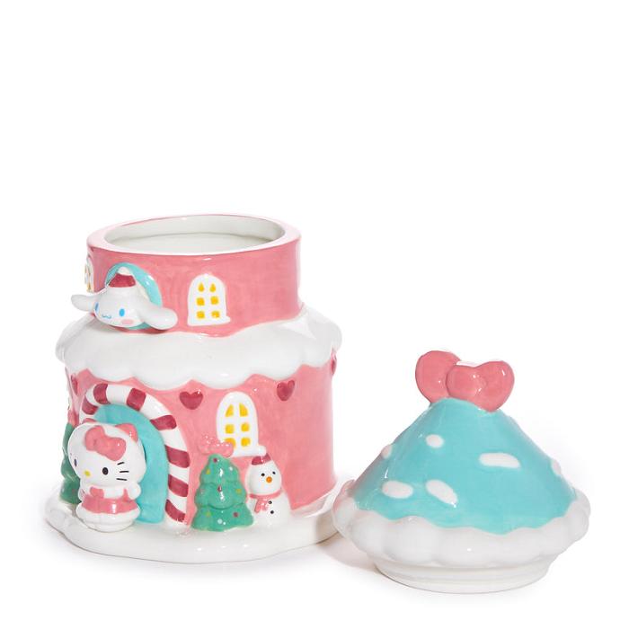 Hello Kitty Hello Kitty and Cinnamoroll Ceramic Holiday Cottage Cookie Jar Rosas Azules | CL_HK39749