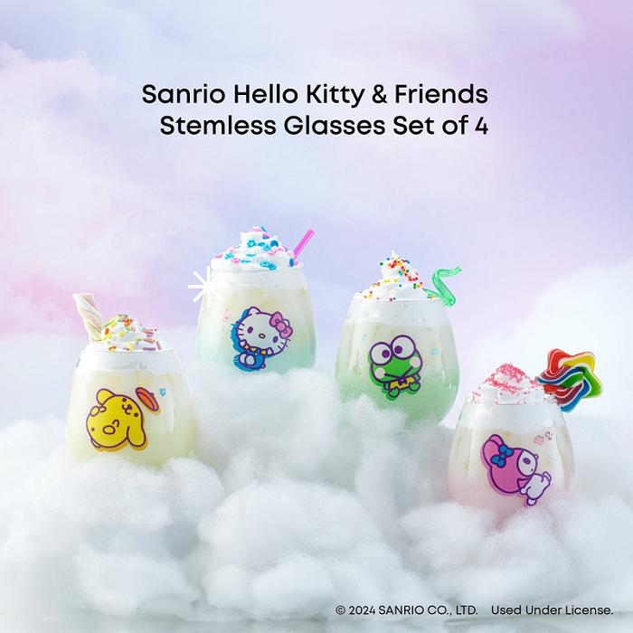 Hello Kitty Hello Kitty and Friends Above the Clouds Stemless Glasses (Set of 4) Multicolor | CL_HK37277