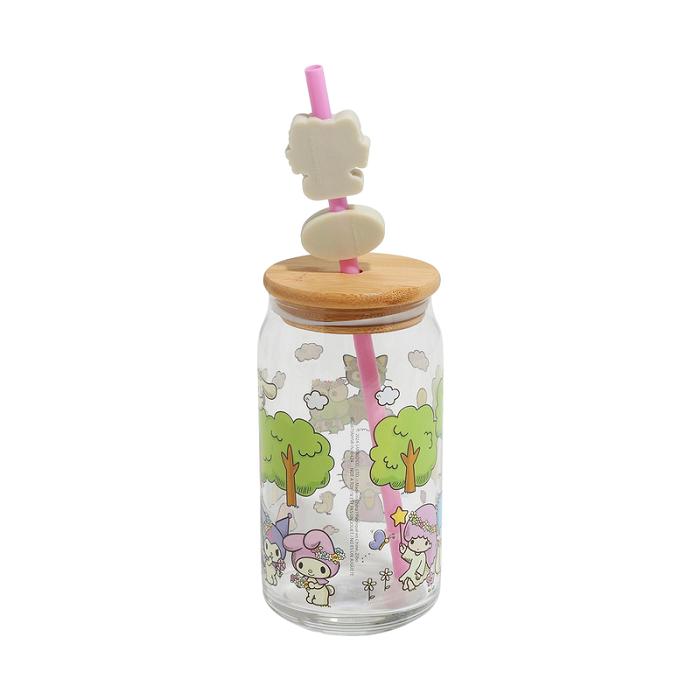 Hello Kitty Hello Kitty and Friends Flower Crowns Bamboo Lidded Glass Tumbler Multicolor | CL_HK98817