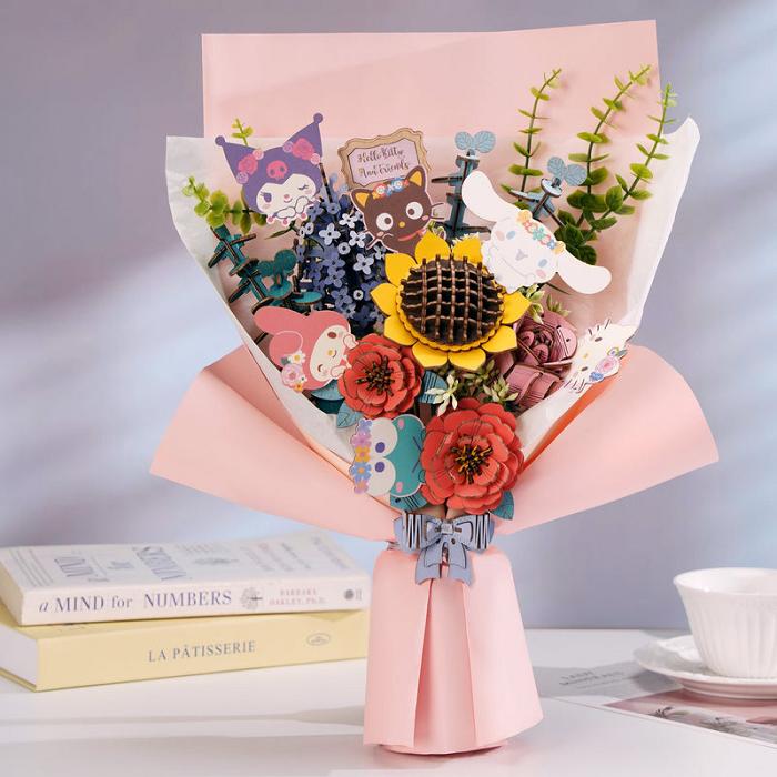 Hello Kitty Hello Kitty and Friends Flower Bouquet 3D Wooden Puzzle Multicolor | CL_HK61719