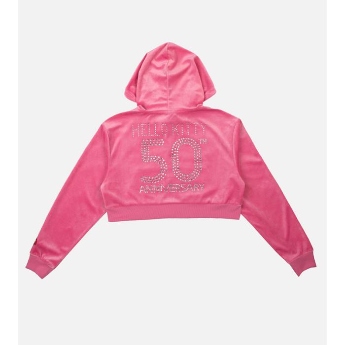 Hello Kitty Hello Kitty x Dumbgood Pink Velour Cropped Hoodie (50th Anniv.) Rosas | CL_HK16006