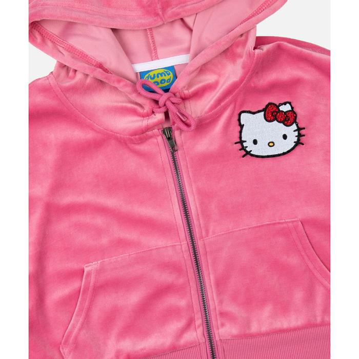 Hello Kitty Hello Kitty x Dumbgood Pink Velour Cropped Hoodie (50th Anniv.) Rosas | CL_HK16006