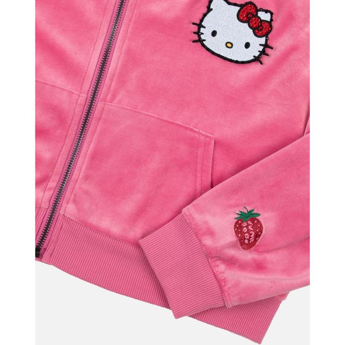 Hello Kitty Hello Kitty x Dumbgood Pink Velour Cropped Hoodie (50th Anniv.) Rosas | CL_HK16006