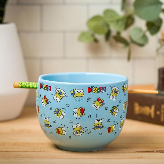 Hello Kitty Keroppi Ceramic Ramen Bowl and Chopstick Set (Poses) Azules | CL_HK58130