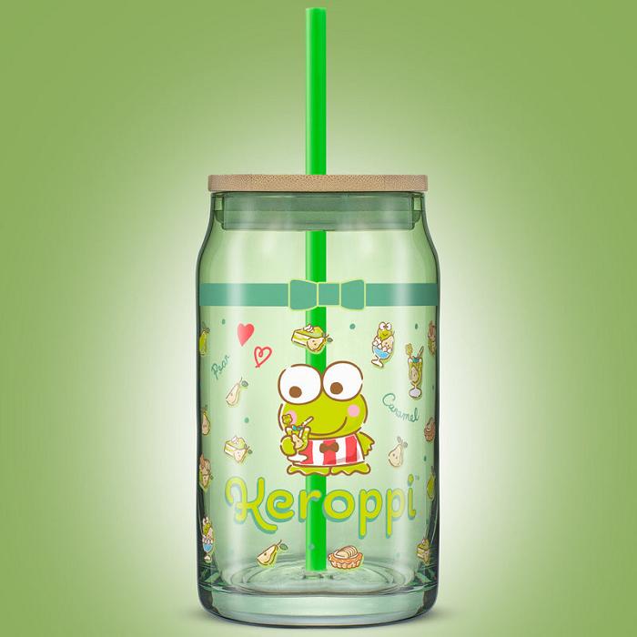 Hello Kitty Keroppi Favorite Flavor Lidded Glass Tumbler Verde | CL_HK16769