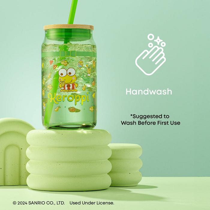 Hello Kitty Keroppi Favorite Flavor Lidded Glass Tumbler Verde | CL_HK16769