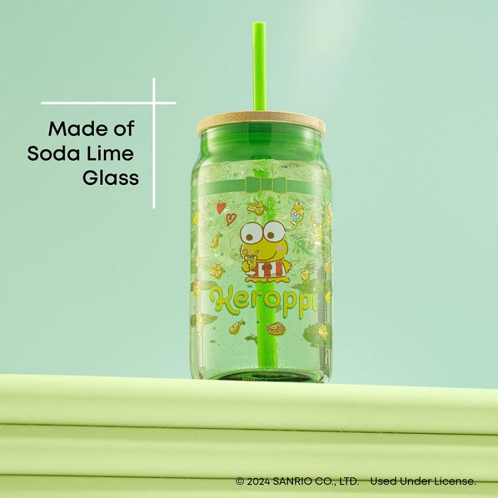 Hello Kitty Keroppi Favorite Flavor Lidded Glass Tumbler Verde | CL_HK16769