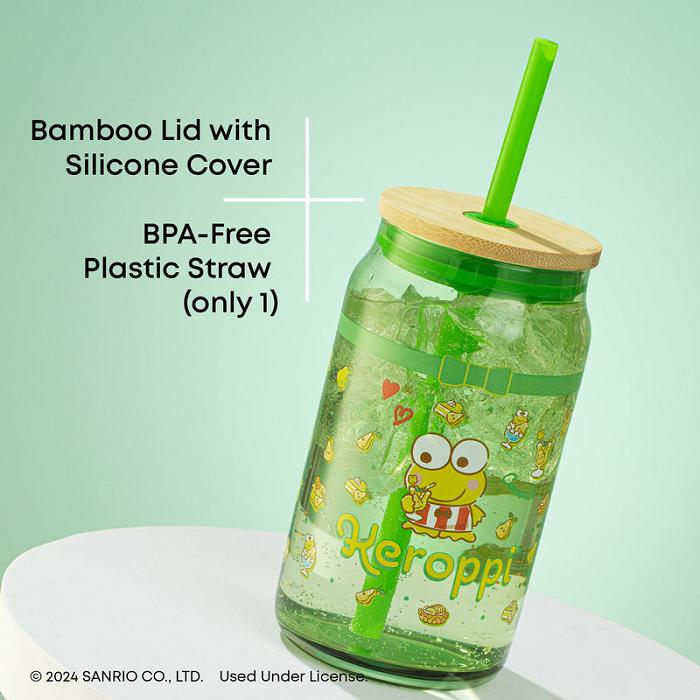 Hello Kitty Keroppi Favorite Flavor Lidded Glass Tumbler Verde | CL_HK16769