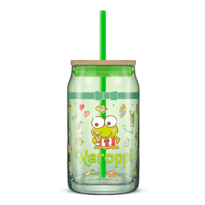 Hello Kitty Keroppi Favorite Flavor Lidded Glass Tumbler Verde | CL_HK16769