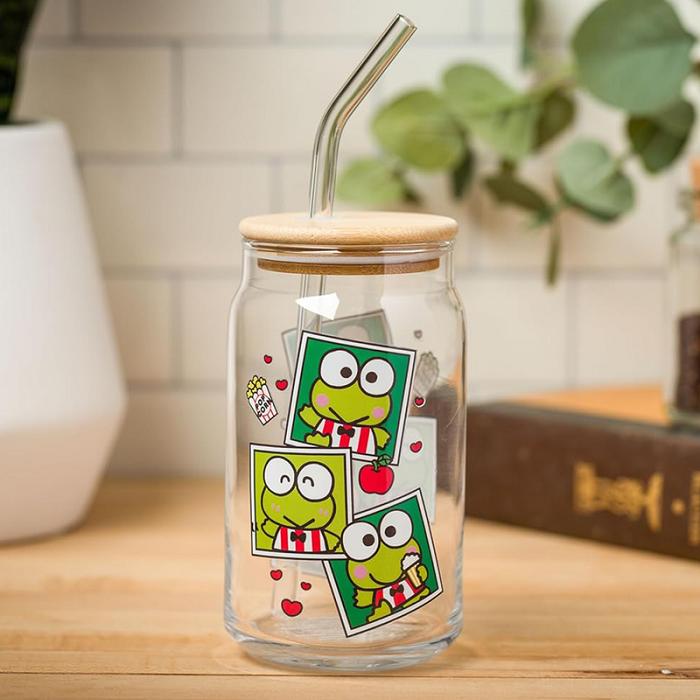 Hello Kitty Keroppi Snacks Bamboo Lidded Glass Tumbler Verde | CL_HK73619