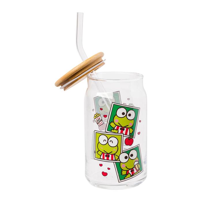 Hello Kitty Keroppi Snacks Bamboo Lidded Glass Tumbler Verde | CL_HK73619