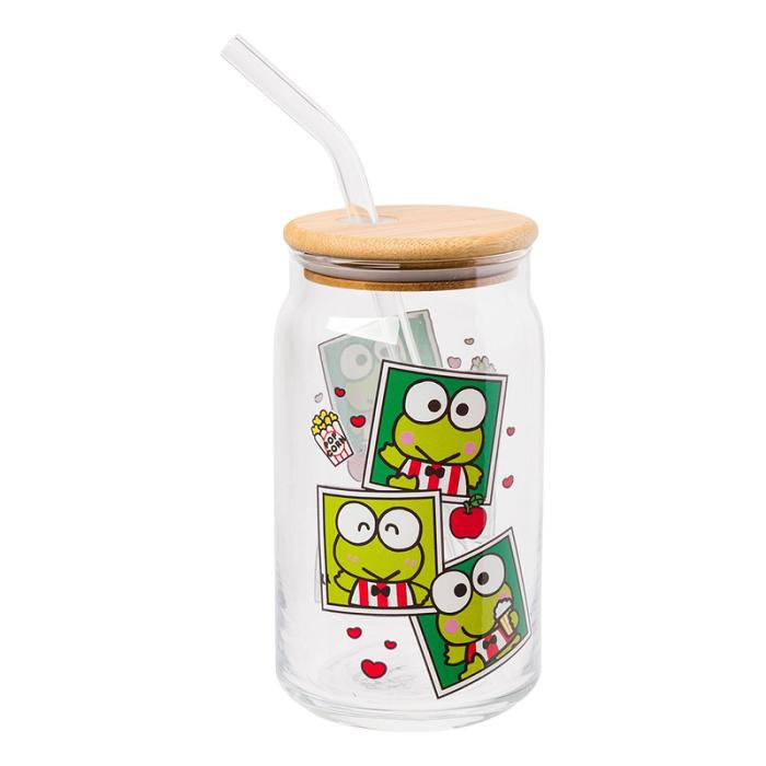 Hello Kitty Keroppi Snacks Bamboo Lidded Glass Tumbler Verde | CL_HK73619