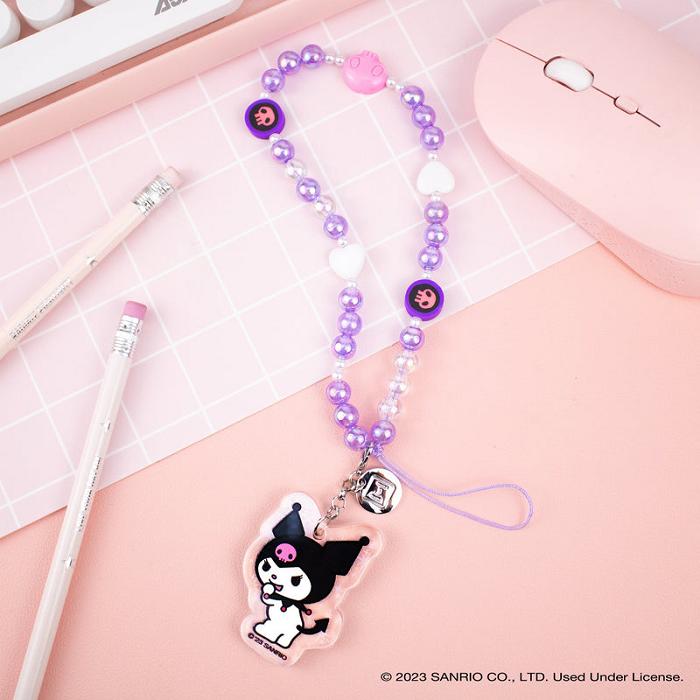 Hello Kitty Kuromi Beaded Charm Mobile Phone Wrist Strap Moradas | CL_HK12355