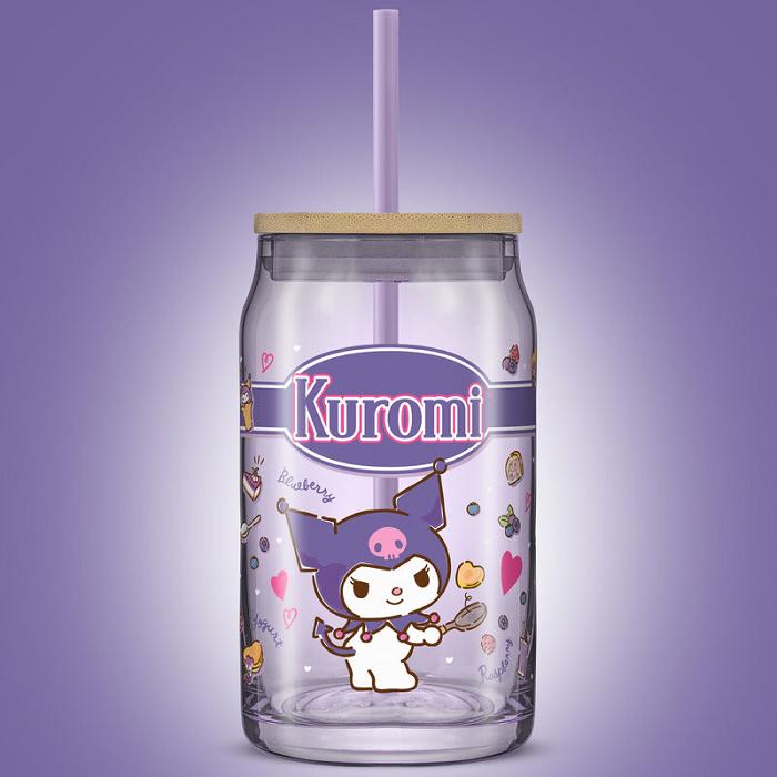 Hello Kitty Kuromi Favorite Flavor Lidded Glass Tumbler Moradas | CL_HK35099