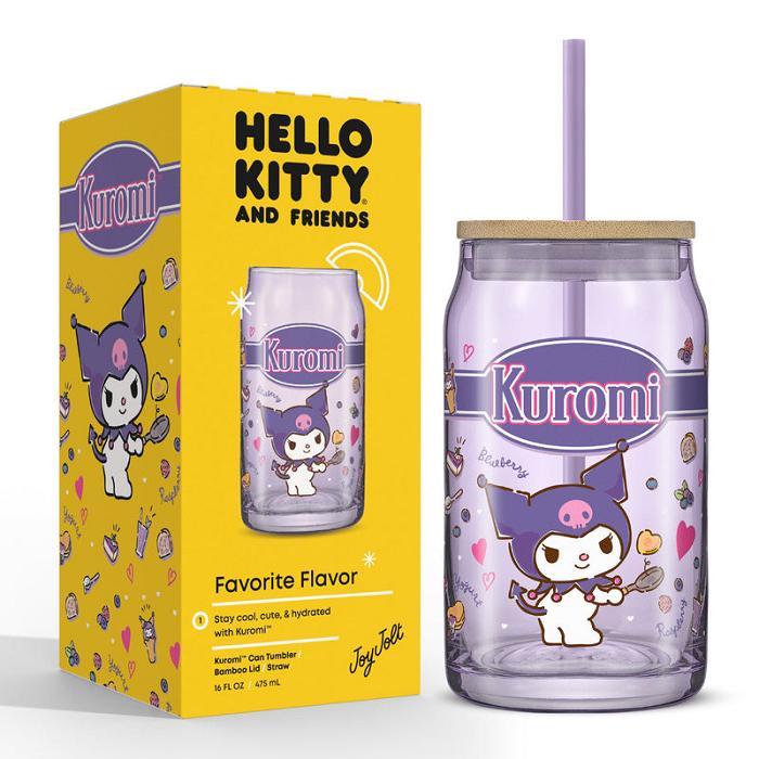 Hello Kitty Kuromi Favorite Flavor Lidded Glass Tumbler Moradas | CL_HK35099