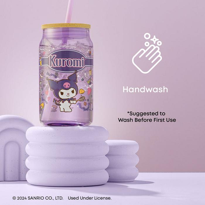 Hello Kitty Kuromi Favorite Flavor Lidded Glass Tumbler Moradas | CL_HK35099