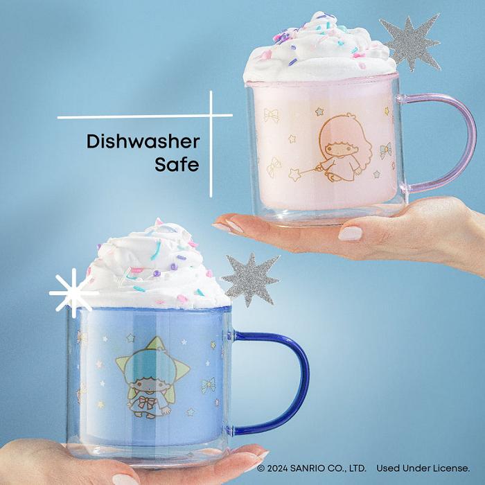 Hello Kitty LittleTwinStars Double Wall Coffee Mugs (Set of 2) Rosas Azules | CL_HK13152