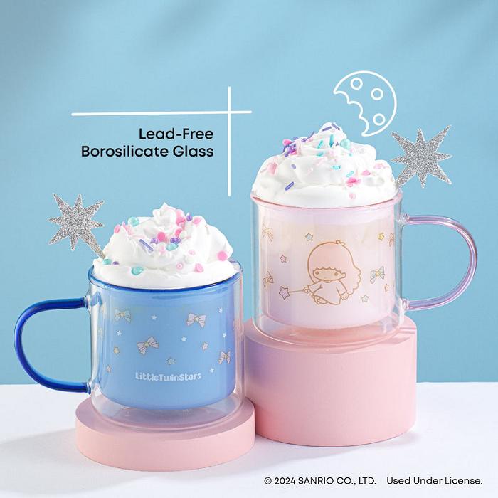 Hello Kitty LittleTwinStars Double Wall Coffee Mugs (Set of 2) Rosas Azules | CL_HK13152