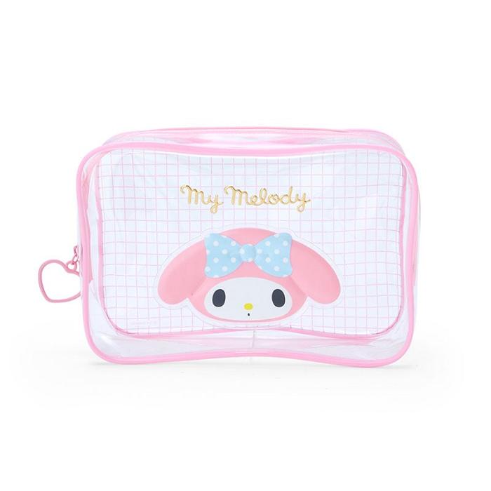 Hello Kitty My Melody Clear Grid Zipper Pouch Rosas | CL_HK67648