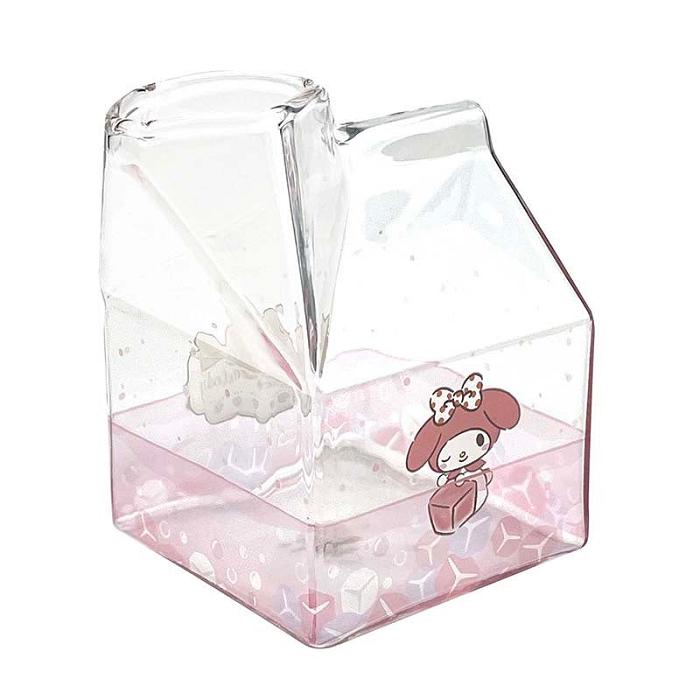 Hello Kitty My Melody Kawaii Glass Milk Carton Cup Rosas | CL_HK33026