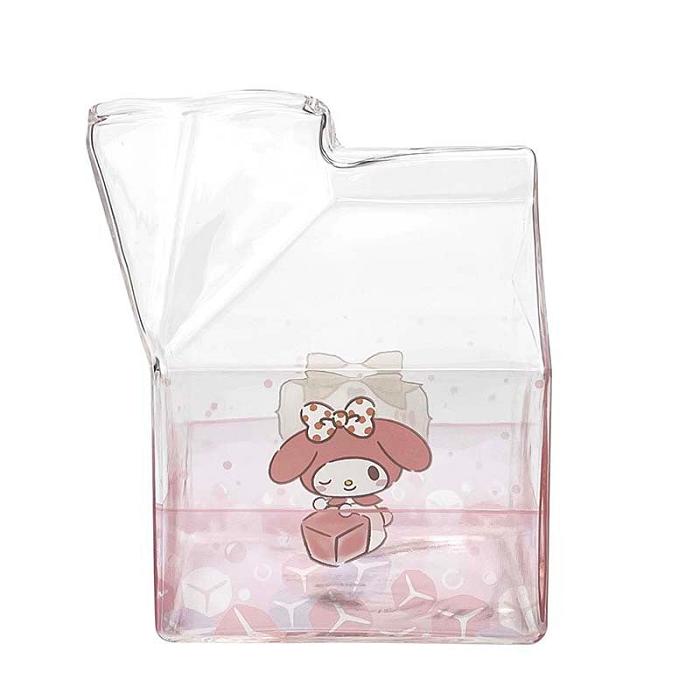 Hello Kitty My Melody Kawaii Glass Milk Carton Cup Rosas | CL_HK33026