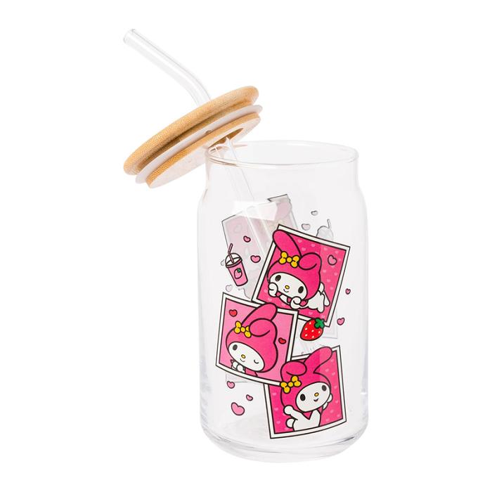 Hello Kitty My Melody Snacks Bamboo Lidded Glass Tumbler Rosas | CL_HK24797