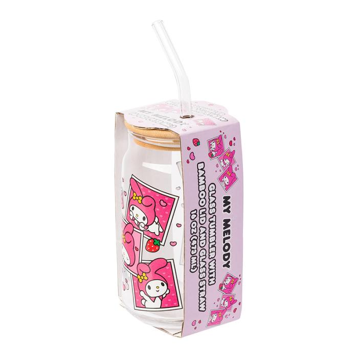 Hello Kitty My Melody Snacks Bamboo Lidded Glass Tumbler Rosas | CL_HK24797