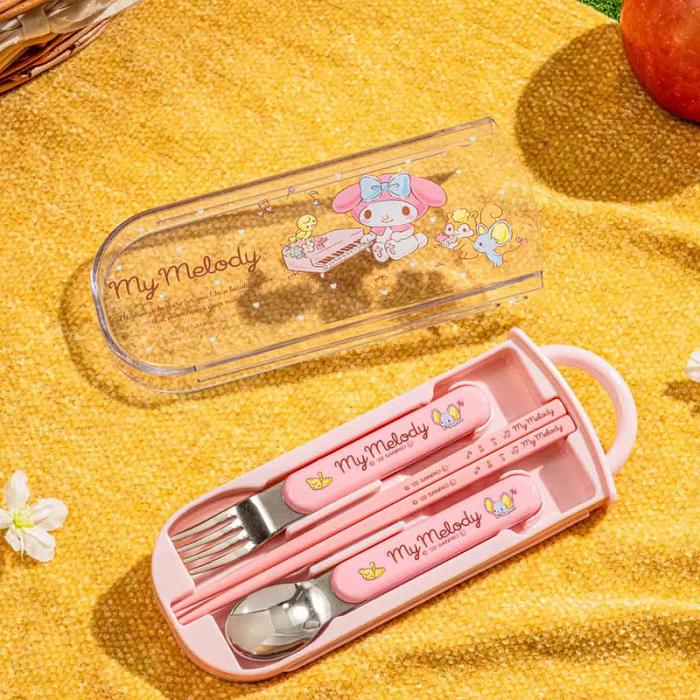 Hello Kitty My Melody Utensil Set Trio Rosas | CL_HK20805