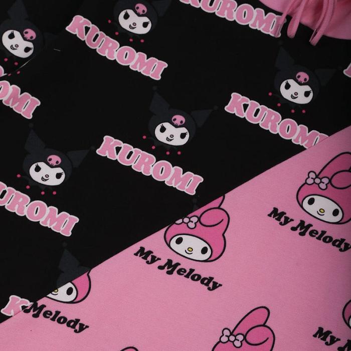 Hello Kitty My Melody & Kuromi x Dumbgood Pattern Split Hoodie Rosas Negras | CL_HK55429