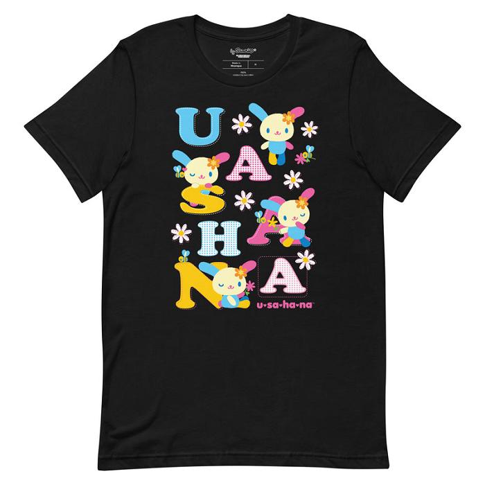 Hello Kitty U*SA*HA*NA Scattered Letters Tee Negras | CL_HK55557